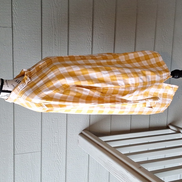PACT Mustard Yellow Gingham Coastal Double Gauze Oversized Button Up Tunic ML - Picture 10 of 13